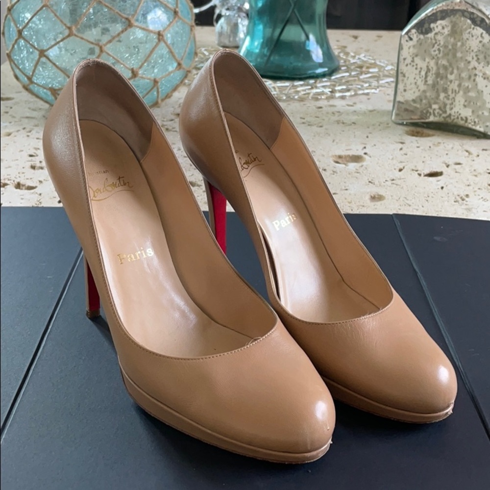 Christian Louboutin Tan Heels with Red Soles